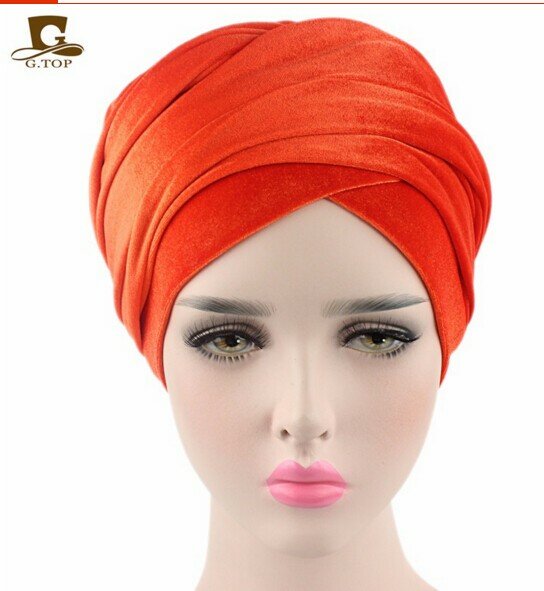 Envoltório de cabeça de veludo plissado Turbante Mágico Hijab Tubo extra longo Indiano Headwrap, Gravata de lenço, Novo luxo