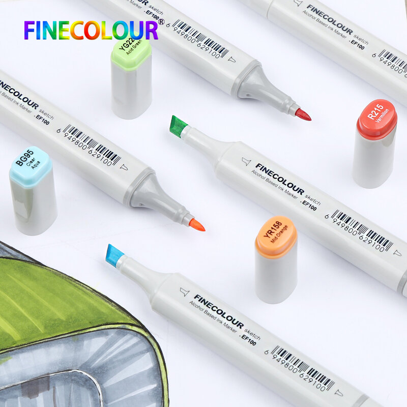 Finecolour ef100 conjunto de 5 peças de marcador manga, esboço colorido, arquitetura à base de álcool, caneta marcadora para desenho