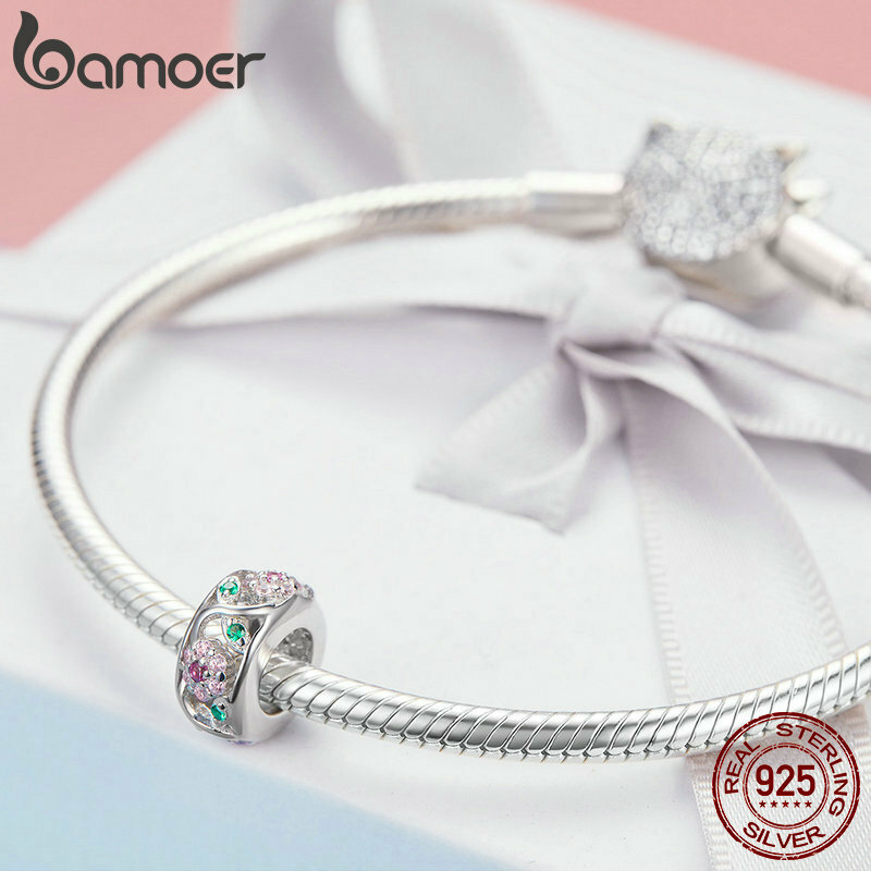 Bamoer-925 Sterling Silver Charm Collection, Dazzling CZ Beads, Pulseiras e Bangles, Fine Jewelry, BSC039