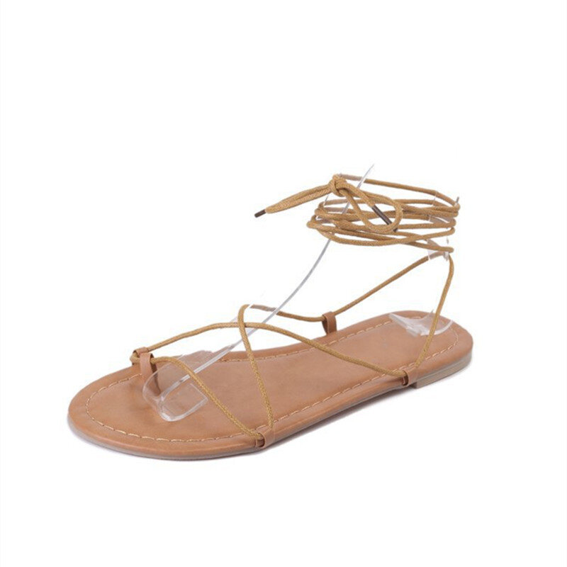 Ho heave 2019 popular feminino chinelos moda casual plataforma plana cruz-amarrado tornozelo cinta sólida verão fora plana com sandálias