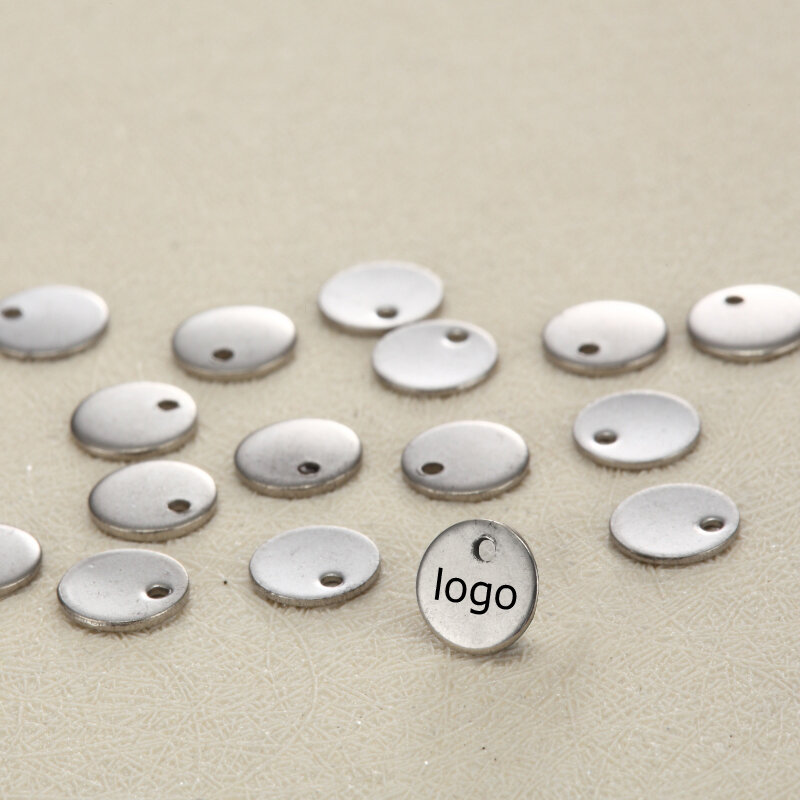 6mm small Custom Tag Round Shape Stainless Steel Charm-Customized Charm Engrave Laser your own logo