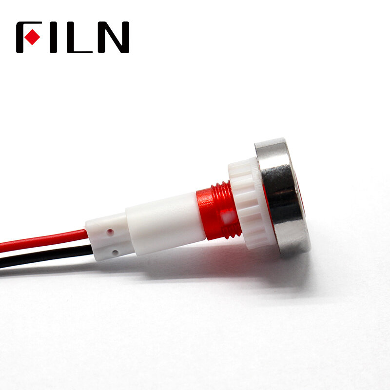 Filn 12v 220v 10mm led lâmpada de sinal de luz indicadora de plástico com 20cm cbales