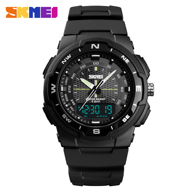 Nuevo SKMEI relojes deportivos de los hombres de lujo pantalla Dual de reloj de cuarzo de los hombres 50 M militar impermeable LED electrónica Digital de muñeca relojes