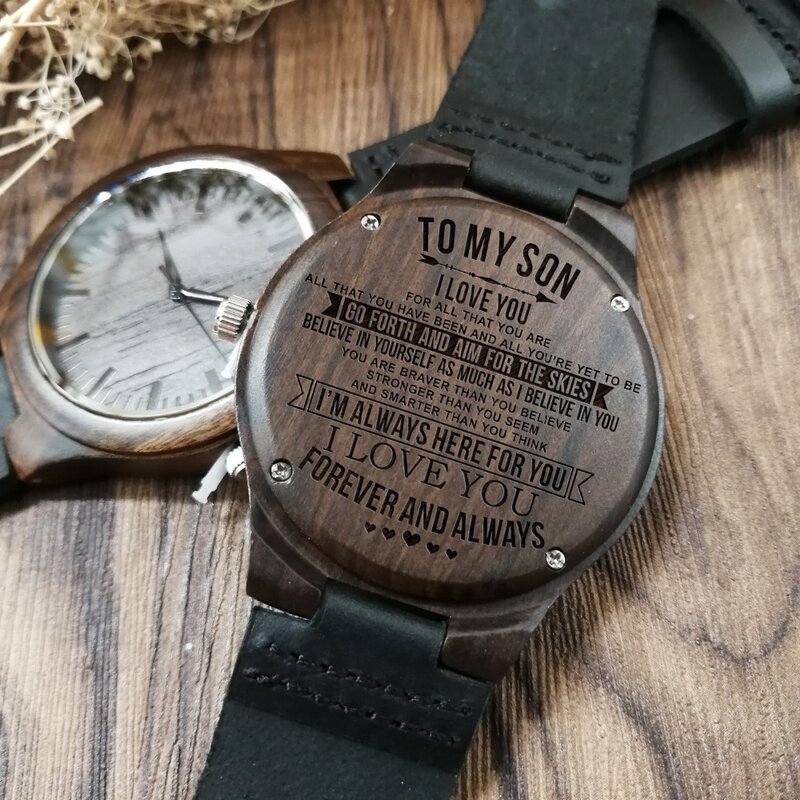 ENGRAVED WOODEN WATCH TO MY SON I LOVE YOU FOREVER AND ALWAYS