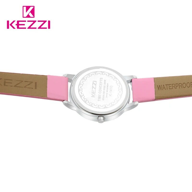 Kezzi, детские часы для девочек, с цветком из страз, кожаный ремешок, наручные часы для студентов, Мультяшные кварцевые часы, montre enfant