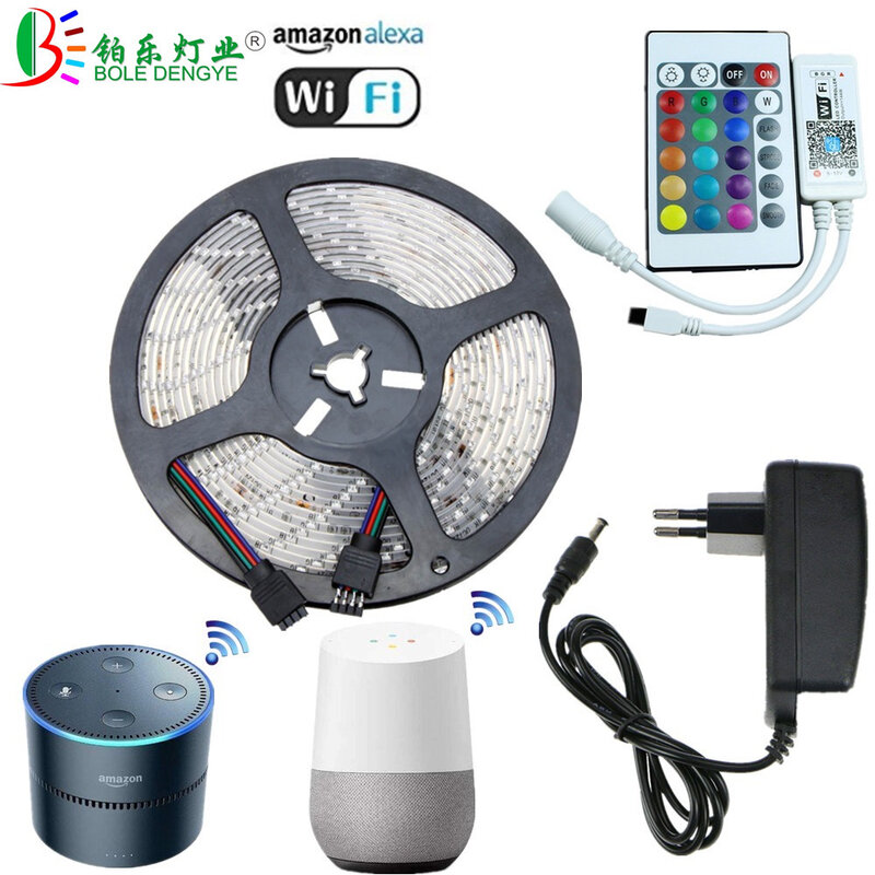 Tira de luces LED de 5M, 10M, 15M, 12V, 60 LED/m, cinta RGB Flexible impermeable, SMD 2835, lámpara de cuerda + controlador WiFi Bluetooth