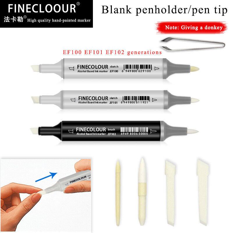 Finecolour ef101 geração oblíqua grande caneta marcador nib para marcador de substituição profissional caneta cabeça