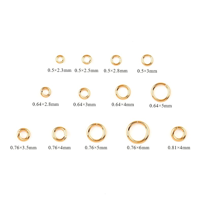 10Pcs 0.5/0.64/0.76/0.81Mm 14K Gold Filled Open Jump Ringen 14K Gold split Ring Voor Maken Sleutelhangers & Armband Sieraden Bevindingen