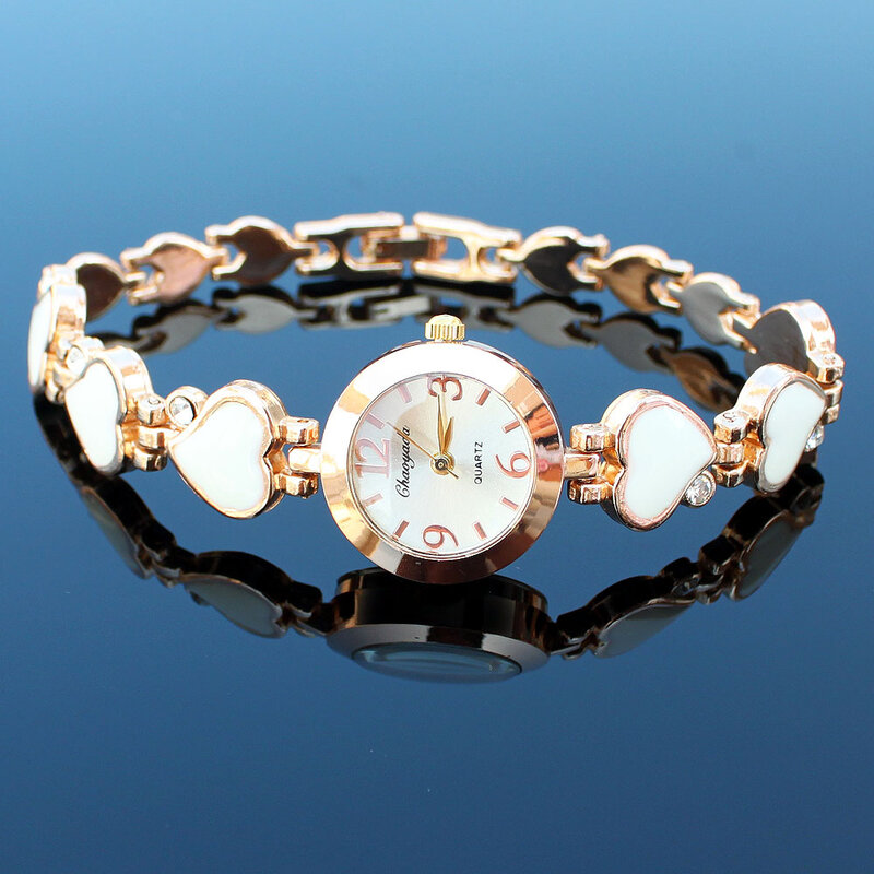 Chaoyada pulseira de coração popular estilosa relógio de pulso feminino de quartzo estiloso presente vestido relógio de pulso o25