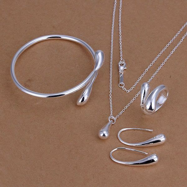 Factory price top jewelry silver plated drop jewelry sets necklace bracelet bangle earring ring SMTS222