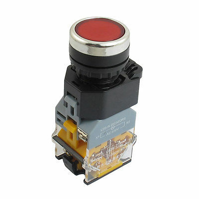 220VDC LED Lamp 6 Terminals Red Momentary Push Button Switch AC 380V 10A