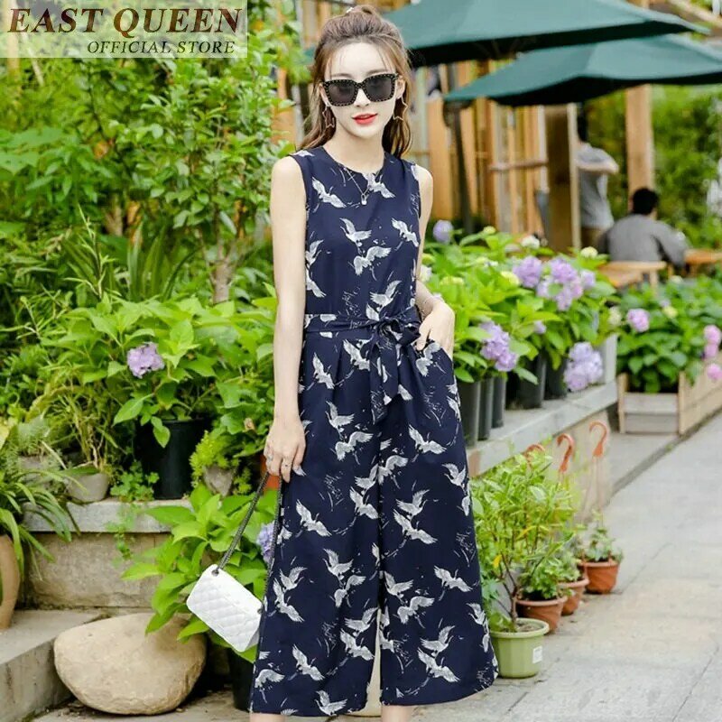 Women jumpsuits 2018 sleeveless animal print sashes chiffon rompers ankle-length pants loose casual business overalls DD696 L