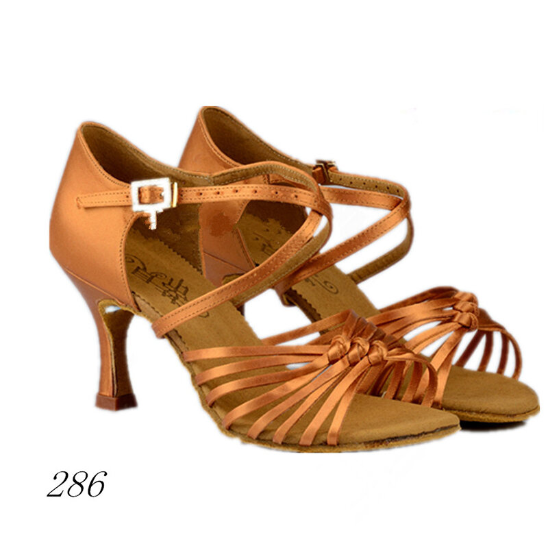 Zapatos de baile latino de salón para mujer, zapatillas deportivas de tacón alto, con bolsa de piel profunda, con nudo de satén negro, para Salsa, Tango BD, 286