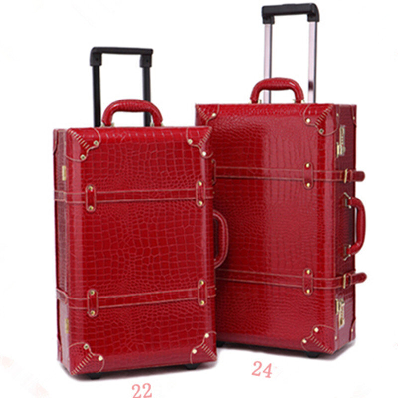 Torba Retro bagaż zestaw walizka kobiety mężczyźni torby podróżne, skórzane pudełko PU wózek kosmetyczka, w nowym stylu, zamek, wyciszenie, 13 22 24