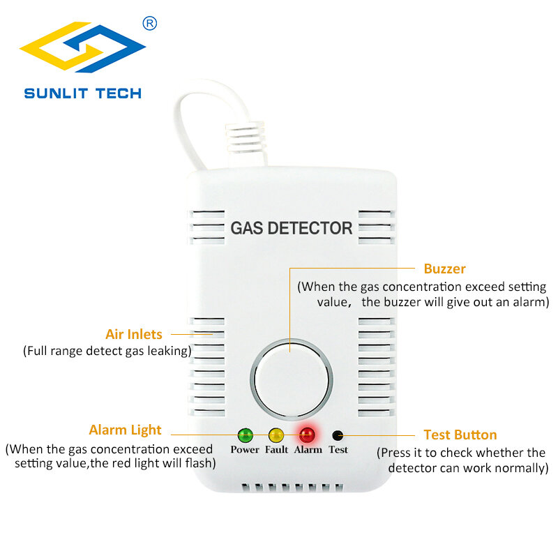 Detector de vazamento de gás combustível doméstico, LPG Gás Leak Tester, Sensor de alarme com desligamento automático da válvula manipuladora para segurança
