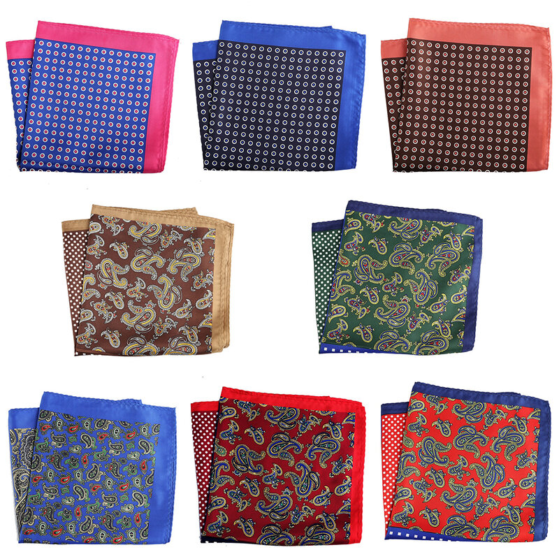 Tailor Smith Mens Pocket Squares Vintage Large Size Polka Dot Checked Paisley Suit Handkerchiefs Luxury Men Hanky Accessories