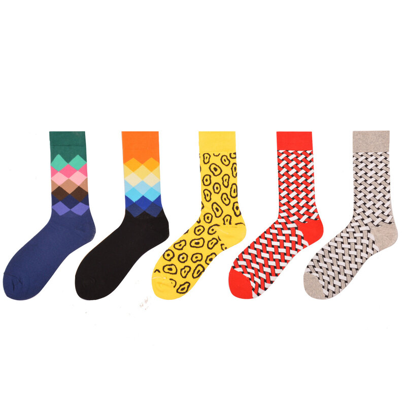 PEONFLY 5Pairs/lot Men's Funny Colorful Combed Cotton Socks Red Argyle  Pack Casual Happy Socks Dress Wedding Socks