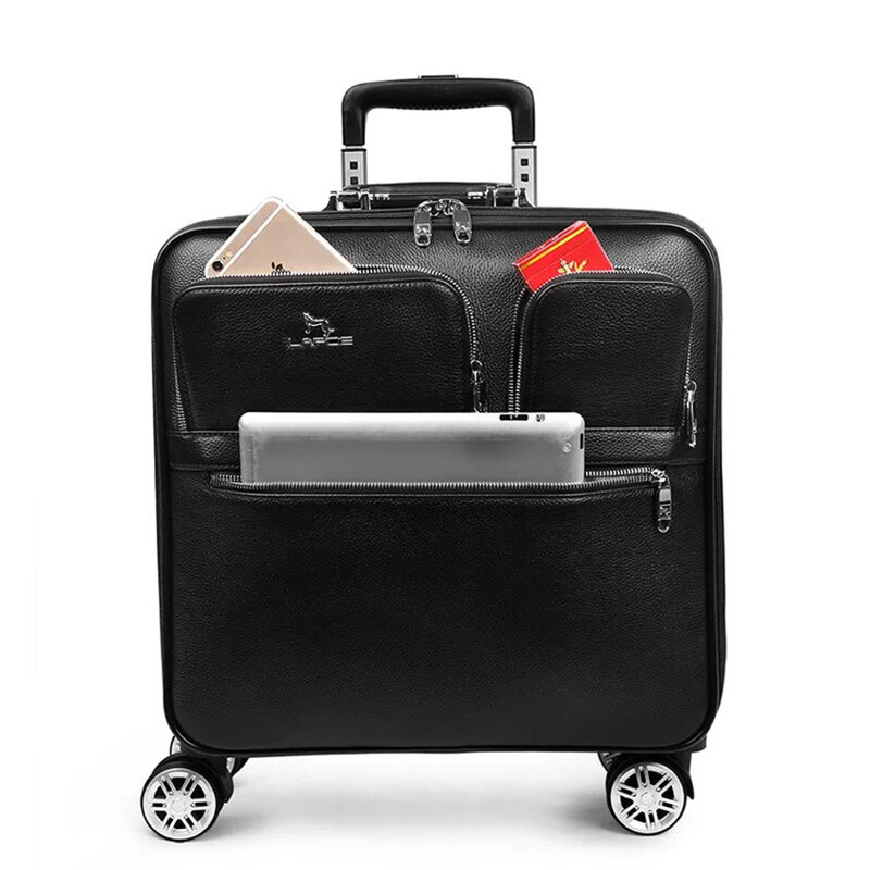 Valise à roulettes en cuir véritable pour homme et femme, valise de voyage de bonne qualité, pour affaires, valise à roulettes