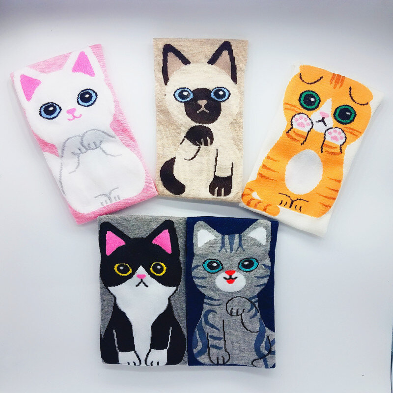 Women Combed Cotton Funny Socks Cute Animal Cartoon Cat Dog Pattern 2019 Summer Japanese Korean Style Trend Sokken