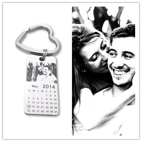 1 pc foto personalizzata calendario keychain di amore data in acciaio inox regalo souvenir portachiavi Tag 20 millimetri X 40 millimetri
