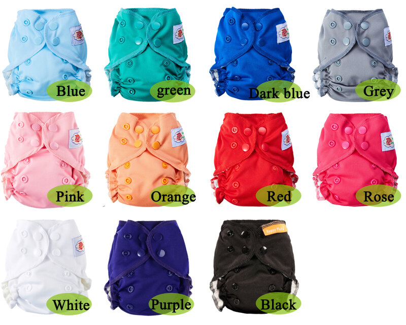 Happy Flute AIO Newborn Reusable Baby Cotton Cloth Diapers All in One NB / M Ecological Nappies Double Gussets  Fit 3-5KG Baby