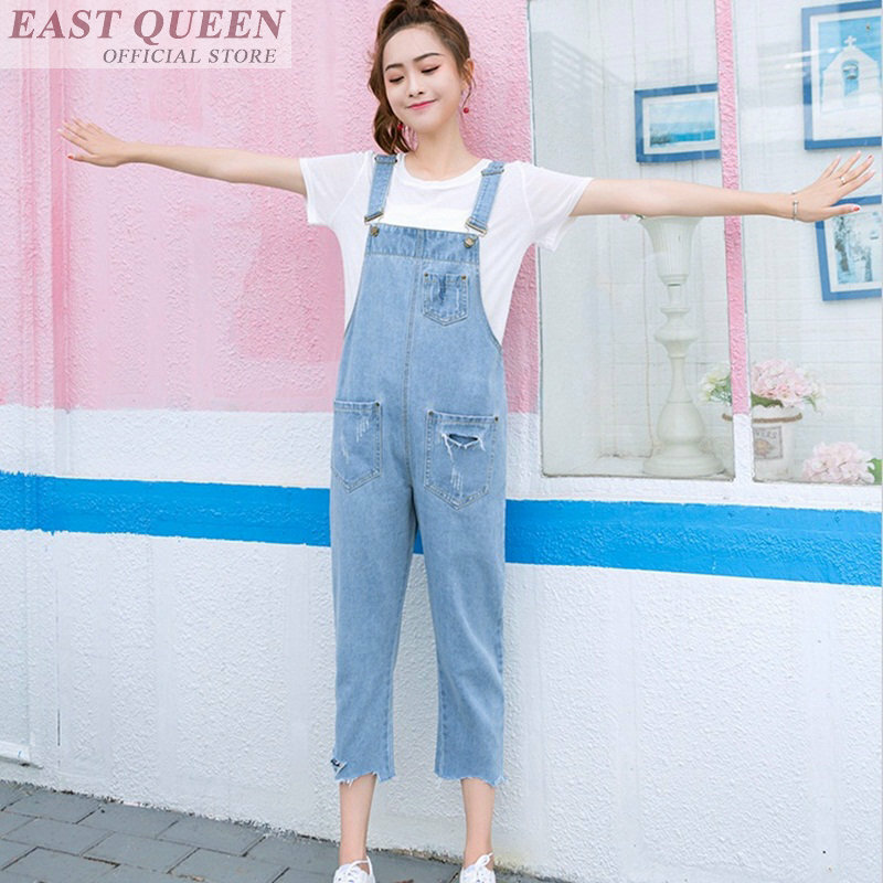Wanita Jumpsuits 2018 Denim Jeans Overall untuk Wanita Elegan Ankle-Length Celana Kantor Kantong Jumpsuit Rompers DD567 L