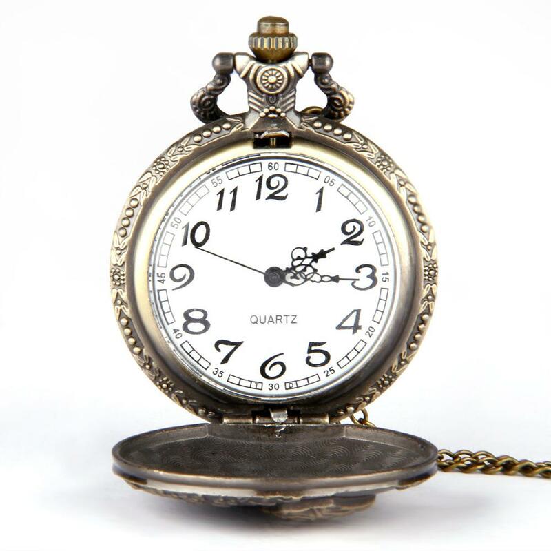 0 Hot klasyczny duży antyczny brąz tłoczone Quanyin kieszonkowy zegarek kwarcowy prezent zespół cienki łańcuszek mężczyzn i kobiet prezent 8081