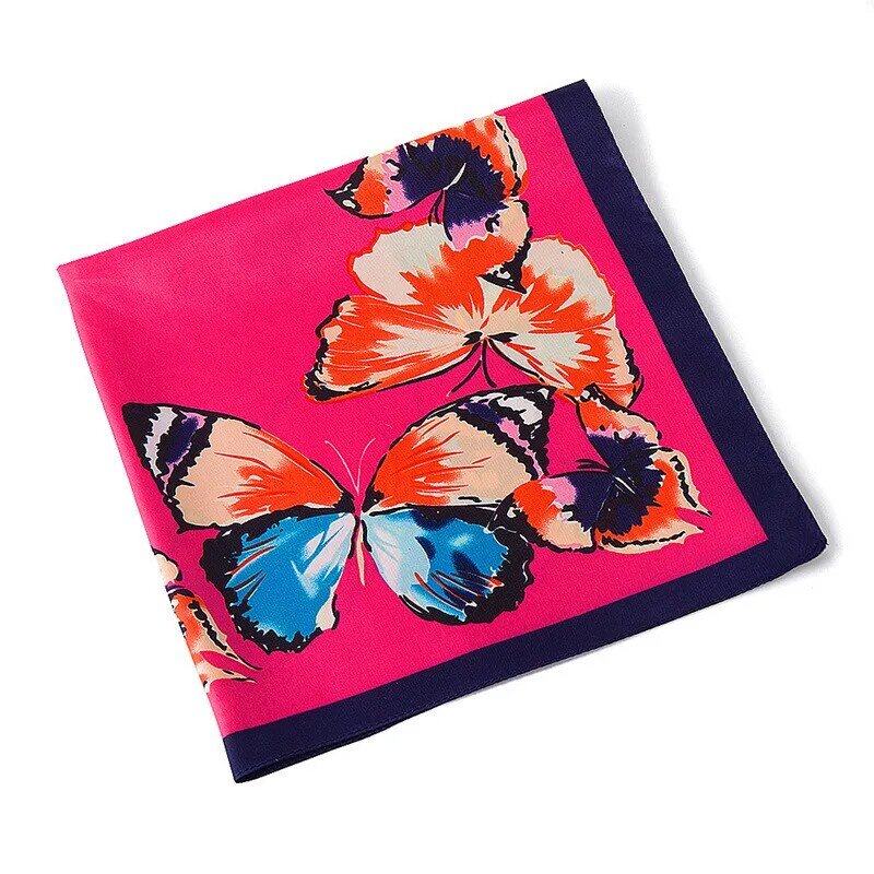 MENGLINXI 60cm * 60cm 2023 luksusowych marek wiosna w nowym stylu nadruk z motylem kobiety Twill jedwabny szalik małe kwadratowe chustki pałąk