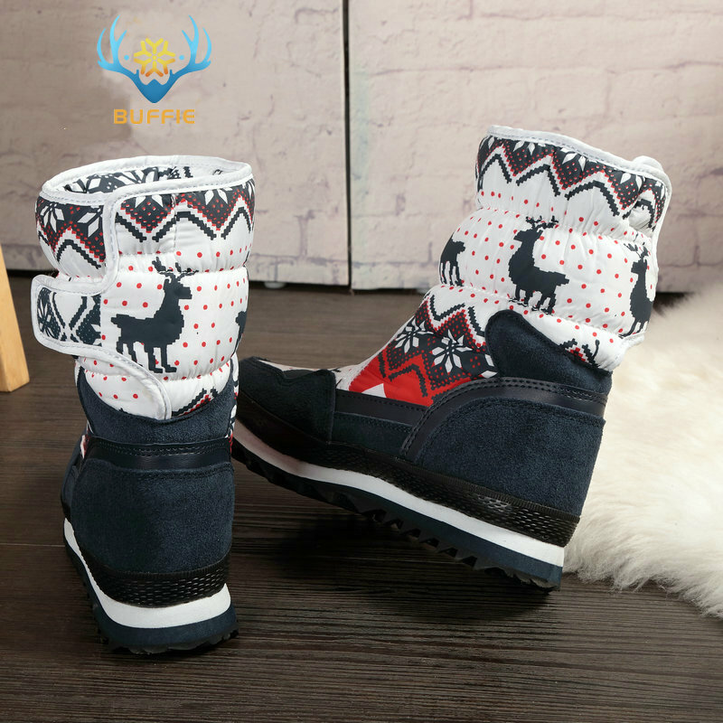 Bottes d'hiver femme chaussures chaudes botte de neige 30% laine naturelle semelle intérieure vache daim orteil grande taille 35-41 noël cerf livraison gratuite