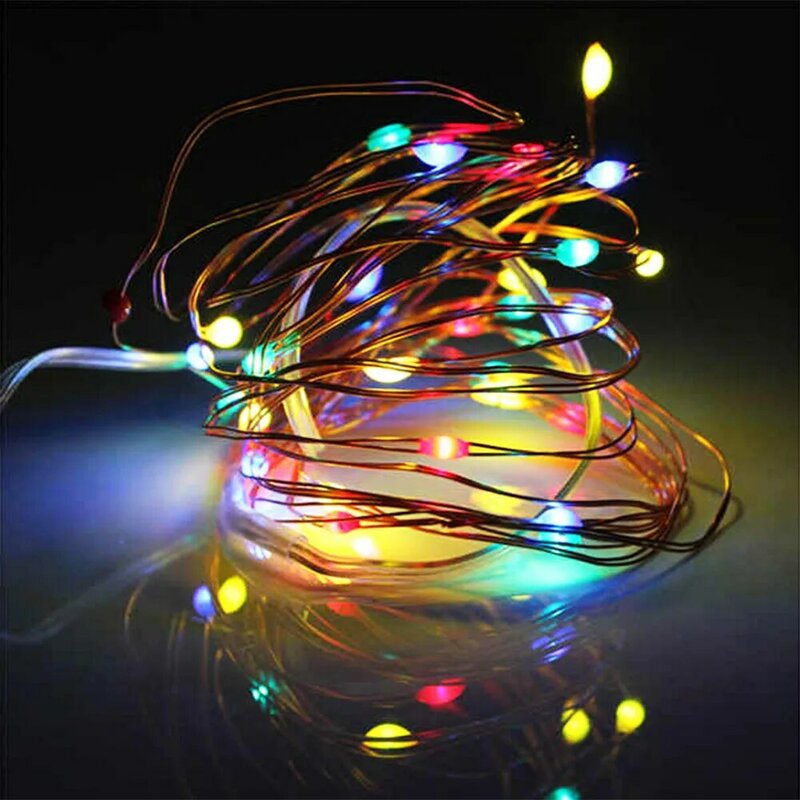 Guirlande lumineuse en fil de cuivre à 50 LED, 5M, fonctionnement à piles, pour fête de noël, décoration de mariage, lumières féeriques de noël