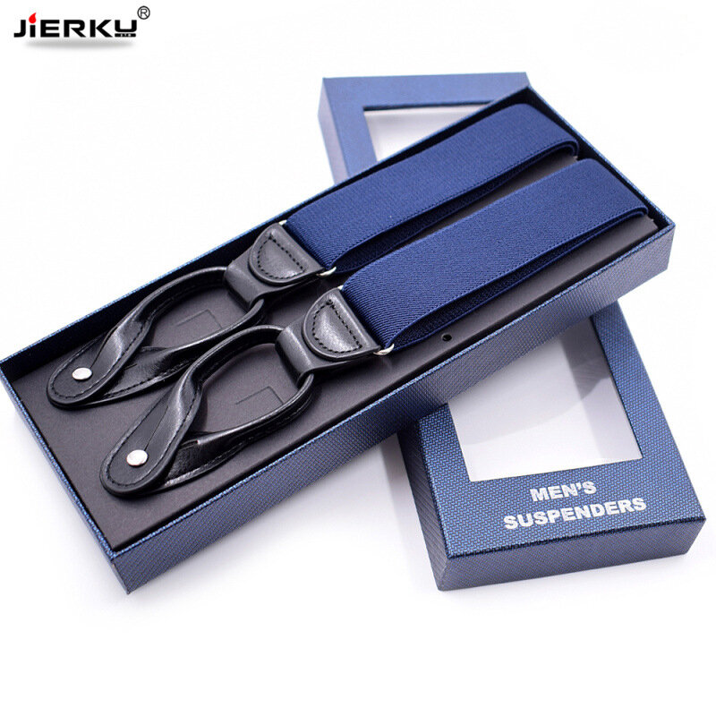 JIERKU-Suspensórios unissex de couro preto para homem, suspensórios de costas em Y, botões suspensórios 3,5x120cm, 8 cores, novo