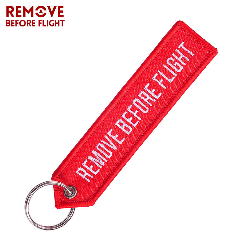 Remove Before Flight Car Keychains Berloques Red Embroidery Highlight Key Fobs Chains Jewelry Aviation Gifts Chaveiro Masculino