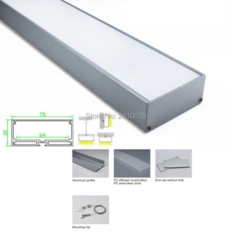 100 X1M Sets/Lot 6000 series aluminum profile led and 75mm U-shape led profile extrusion for pendant or suspension lamps