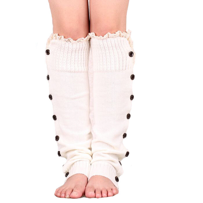 Inverno quente malha rendas guarnição botões para baixo perna aquecedores crochê bota meias crianças rosa boot punhos