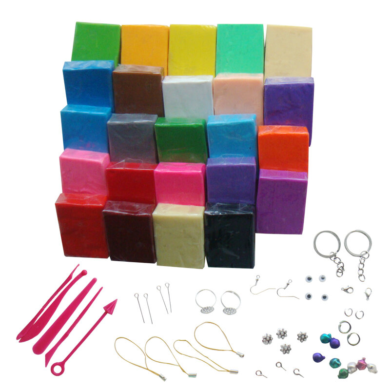 24 Colors Polymer Clay DIY Soft Modelling Clay Set with 5 pcs Tools for Child or Artist Jewelry make Nontoxic Slime Toys