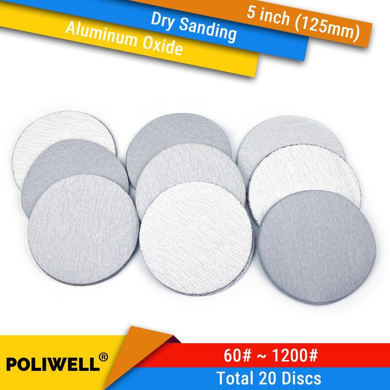 5 Inch 125mm Aluminum Oxide Hook and Loop Dry Sanding Discs 60-1000 Grit Sandpaper for Woodworking Sander Polisher Paper 20PCS