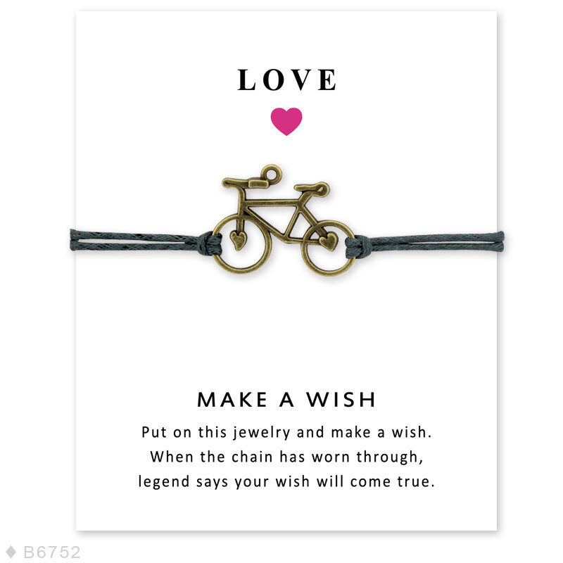 Pulseras con dijes para bicicleta, joyería de bronce, cordones de cera azul marrón claro, regalo de Navidad para mujeres, hombres, niñas y niños, envío directo