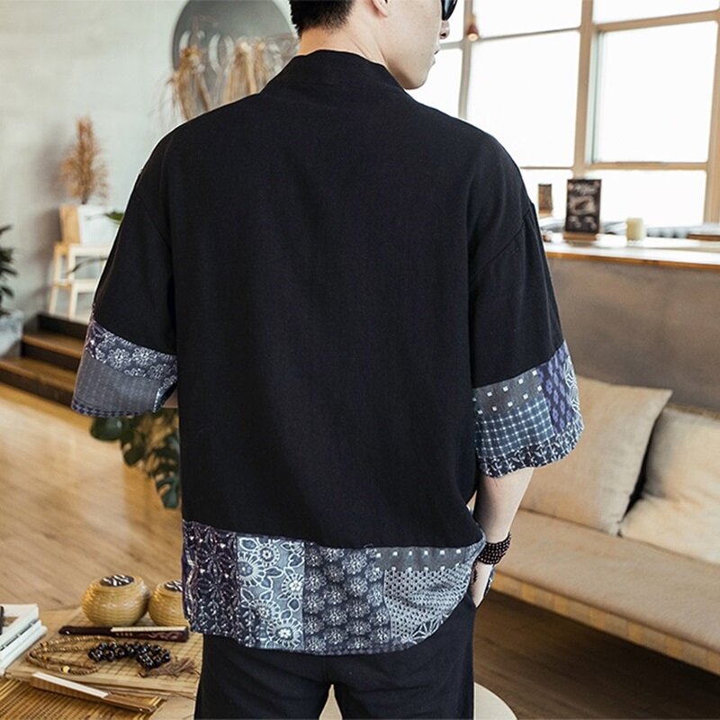 กิโมโนผู้ชายญี่ปุ่น streetwear yukata ชายเสื้อเสื้อคลุมฮาโอริ Mens kimono เสื้อแขนกุดญี่ปุ่น kimono เสื้อผ้าแบบดั้งเดิม DZ2005