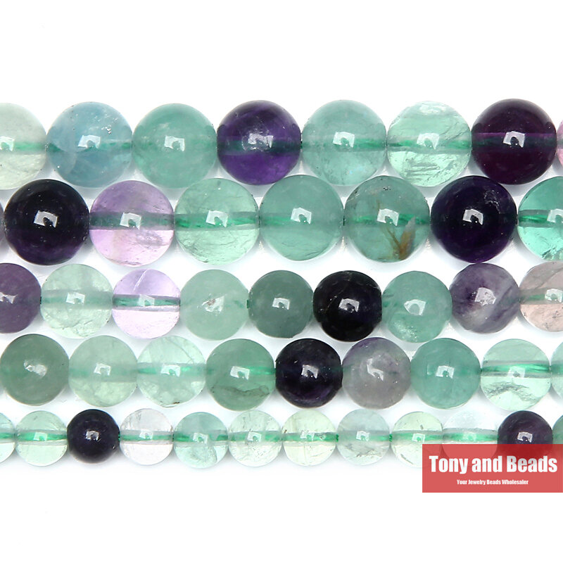 Cuentas sueltas redondas de fluorita verde de piedra Natural, hebra de 15 ", 4, 6, 8 y 10MM, tamaño a elegir para la fabricación de joyas AB15