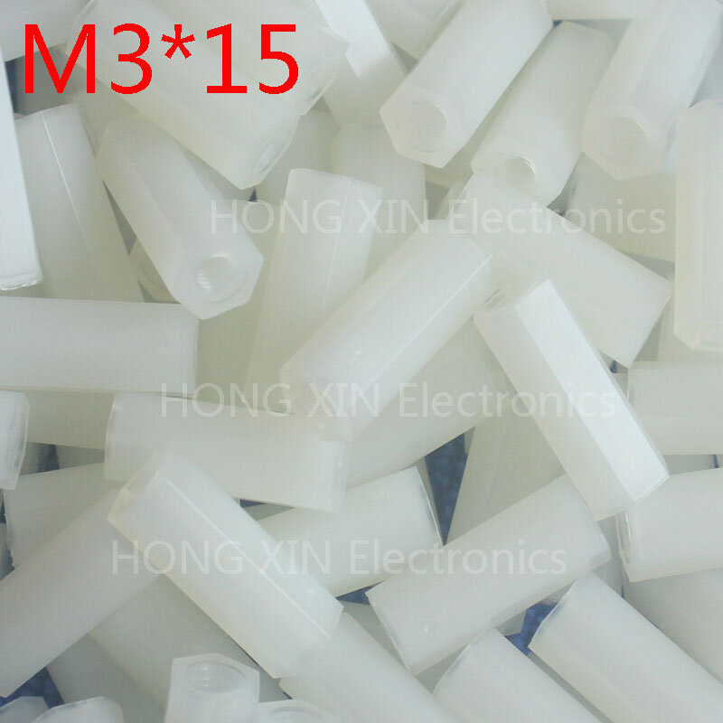 Espaçador hexagonal de nylon m3 * 15mm 1 peça, espaçador hexagonal de nylon branco fêmea-fêmea, com rosca, conjunto novo