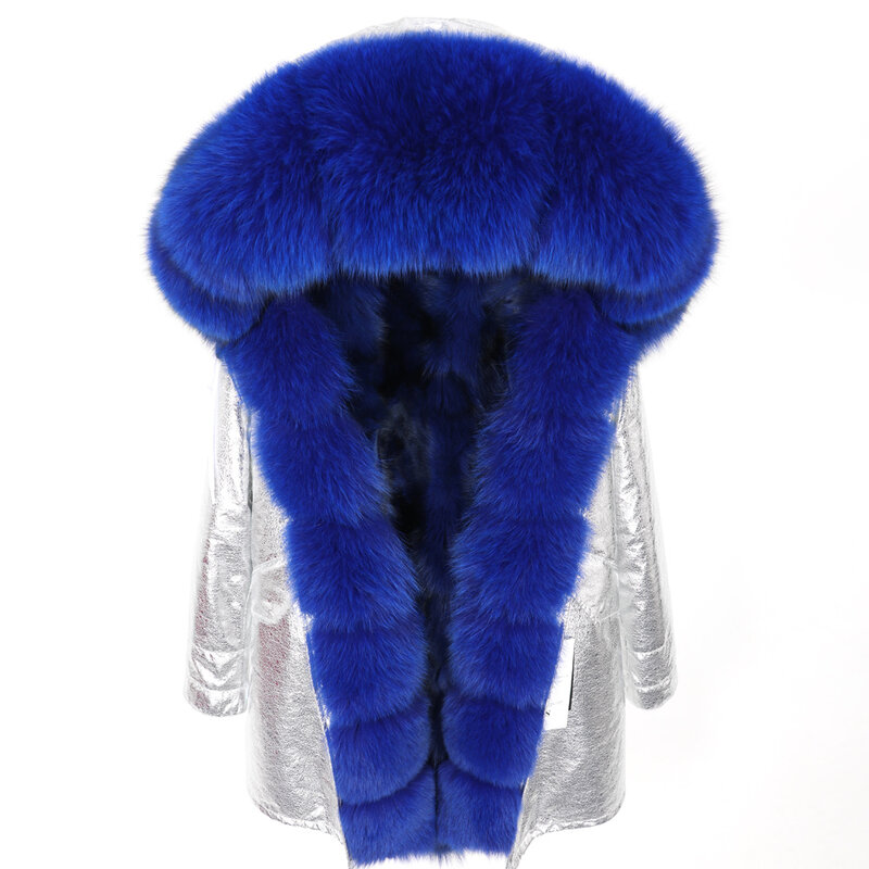Maomaokong winter Real fox big fur collar plus liner Parker Medium and long section Detachable thick liner coat Park coat