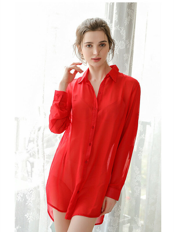 Kemeja Blus Gaya Longgar Merah Muda Seksi Tipis Wanita Atasan Panjang Longgar Blus Sifon Gaya Pacar Pakaian Malam Pakaian Musim Panas Wanita