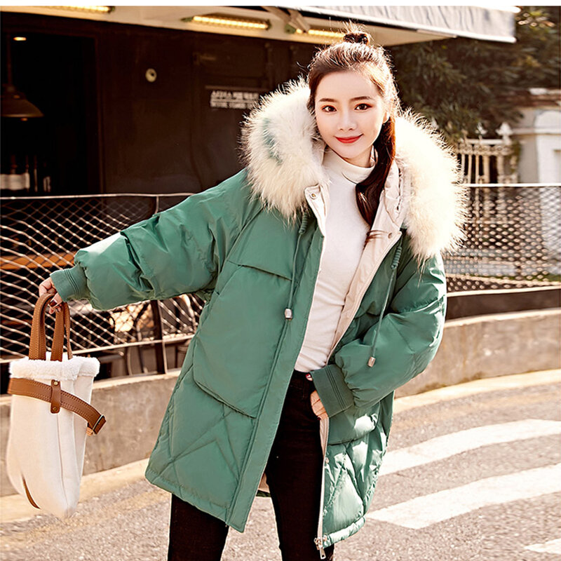 New Fashion Women Winter Outweay Oversized With Fur Hooded Female Winter Parka Long Warm Thicken Womens Down Cotton Jacket Coat