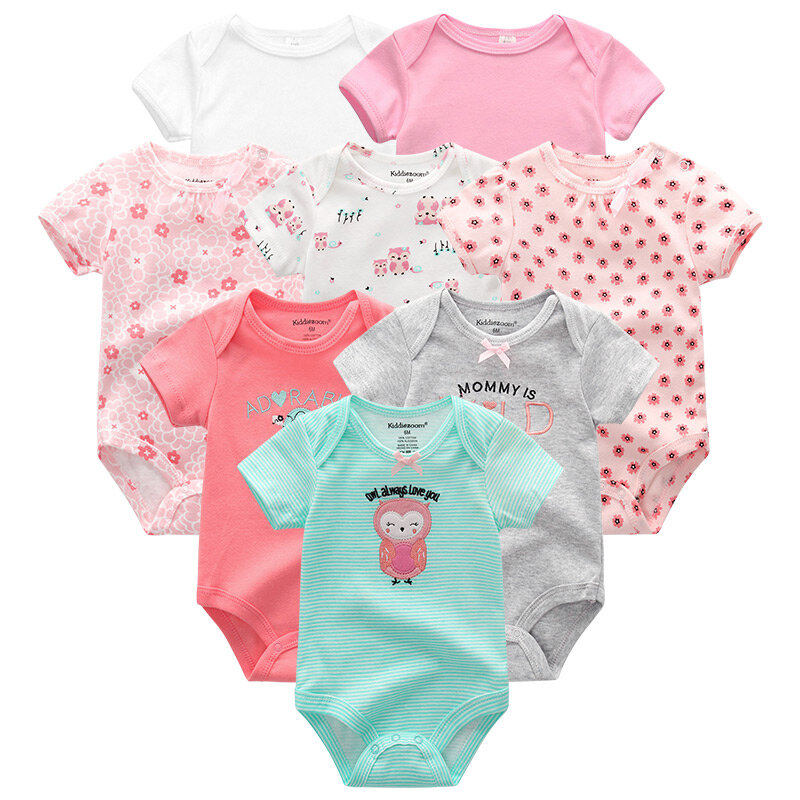 Baby Clothes 8Pcs/lots Unisex Newborn Boy&Girl Rompers roupas de bebes Cotton Baby Toddler Jumpsuits Short Sleeve Baby Clothing