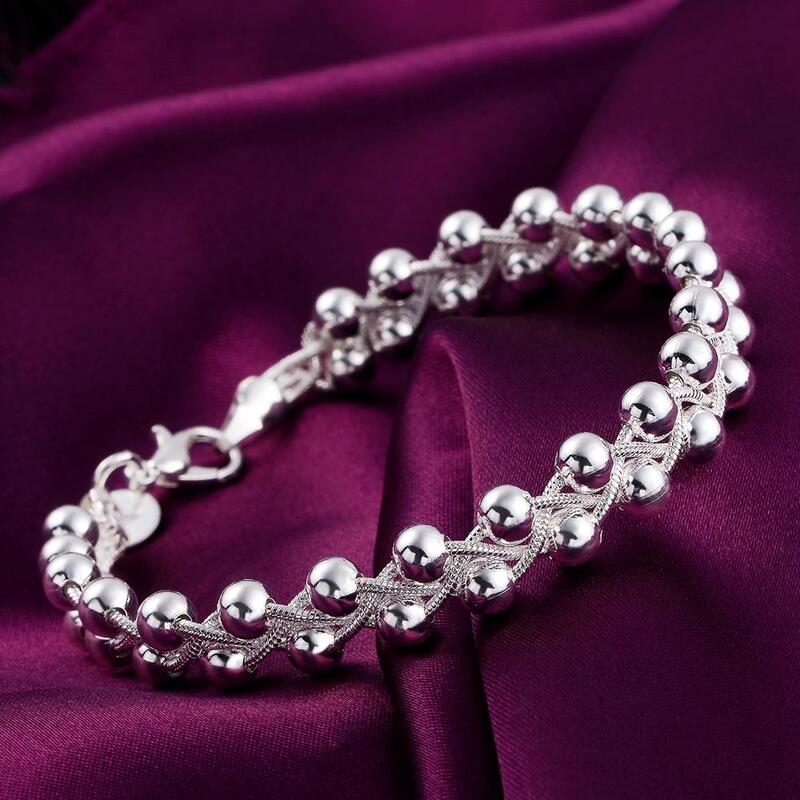 โปรโมชั่นเงินสี Noble women lady chain ประณีต vintage beaded สร้อยข้อมือแฟชั่นเครื่องประดับงานแต่งงาน LH002