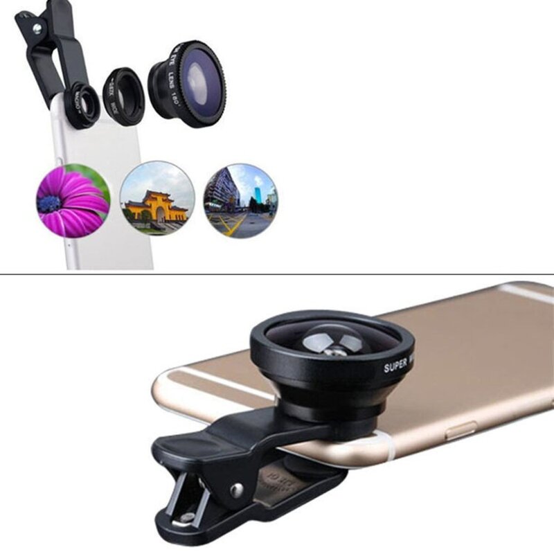 3-in-1 Grandangolare Macro Fisheye Lens Kit per Macchine Fotografiche Del Telefono Mobile Lenti a Occhio di Pesce con La Clip 0.67x per Il Iphone Tutto Samsung Telefoni Cellulari