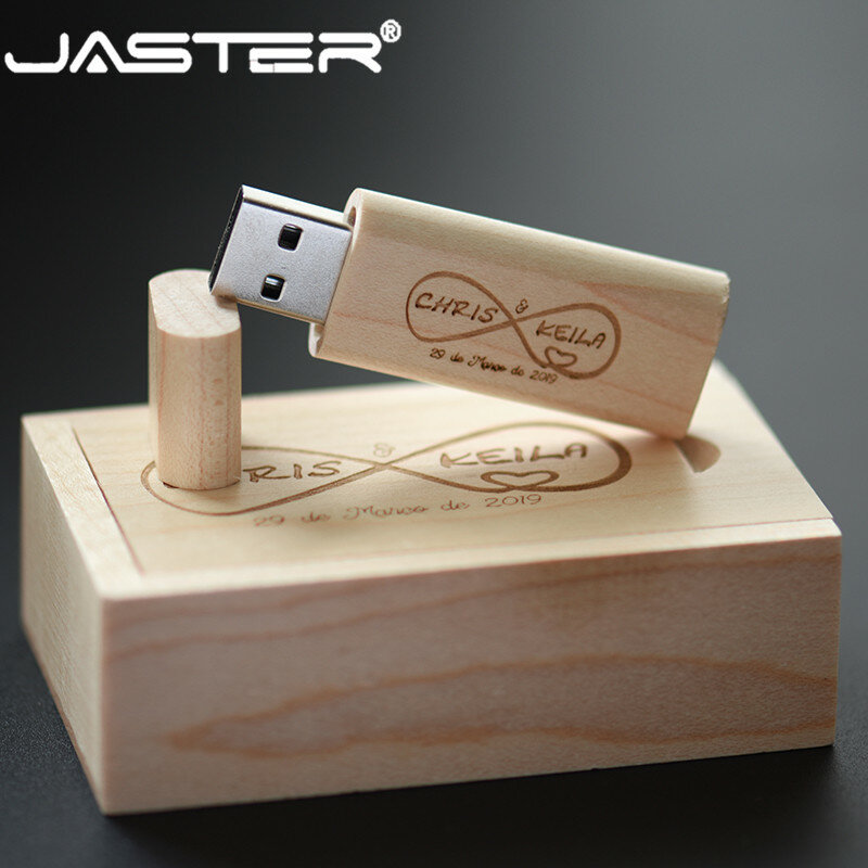 JASTER-Clé USB en bois avec logo gratuit, clé USB, album de disque U, cadeaux de photographie, 4 Go, 8 Go, 16 Go, 32 Go, 64 Go, 2.0 + BOX