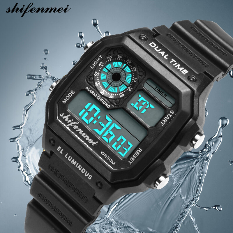 Shifenmei moda esporte relógio masculino relógios digitais chrono despertador 3bar à prova dwaterproof água relógios de pulso digital relogio masculino 1133