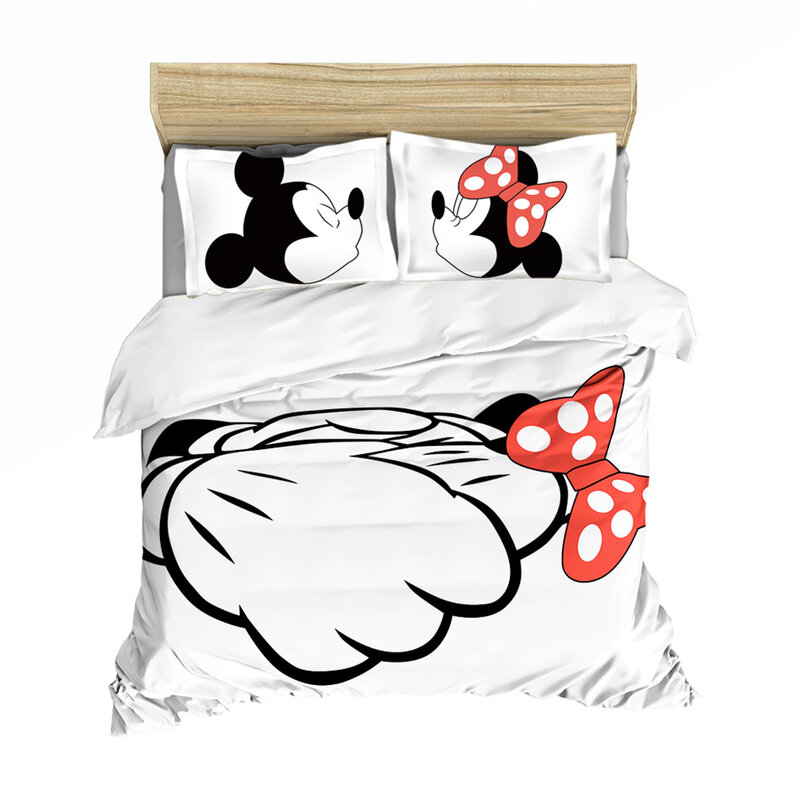 Disney dos desenhos animados mickey minnie 3d impressão algodão conjunto de cama roupas incluem capa edredon fronha impressão casa têxtil linha