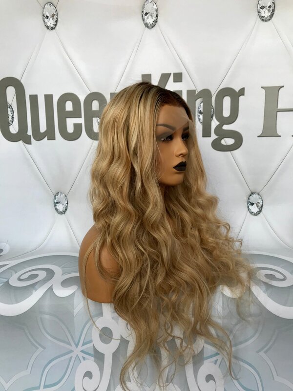 QueenKing hair Front Lace Wig 150% Density Lemi Color Balayage Ombre Wigs T4/27/613 Brazilian Remy hair Free Shipping Overnight